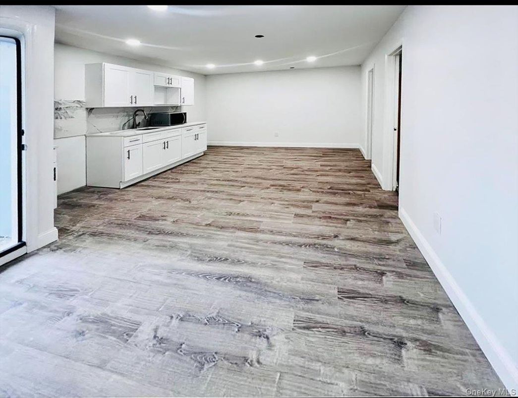 Interior, Kitchen, Marble Walls, Recessed Lighting, Wood Texture Flooring