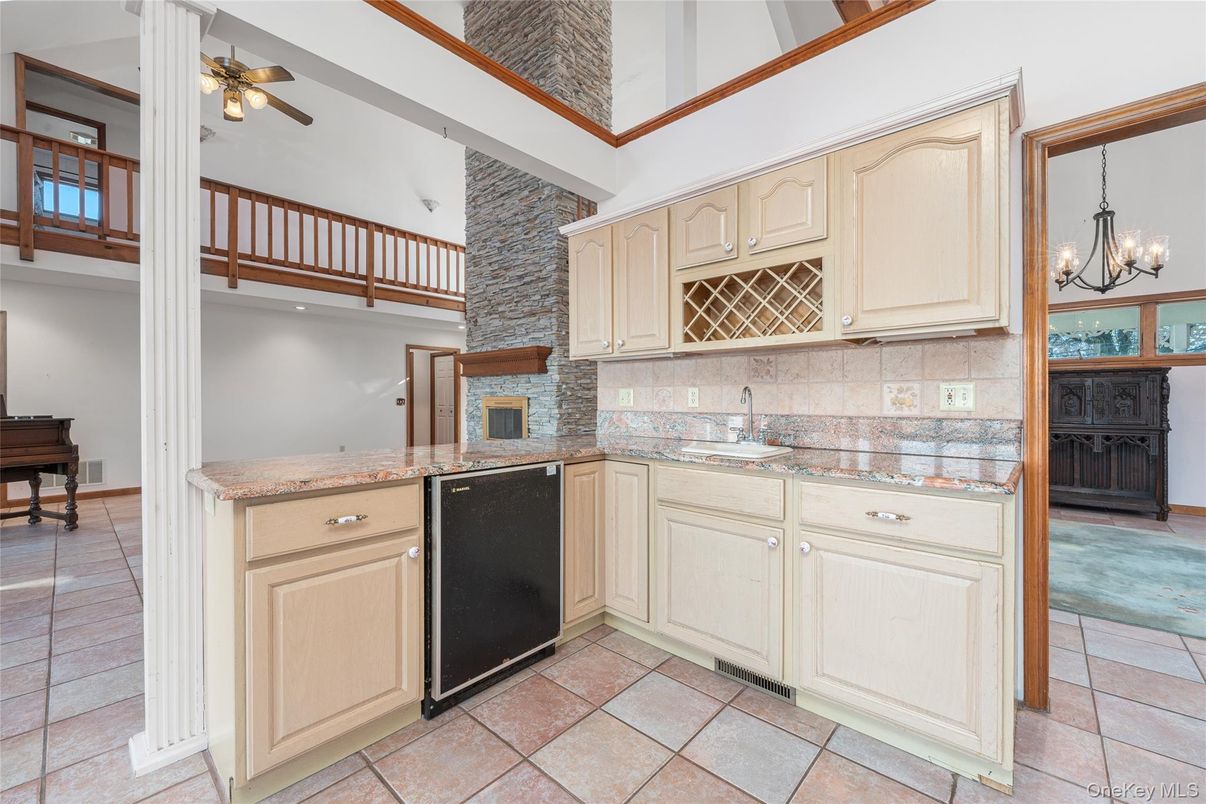 Chandelier, Interior, Kitchen, Piano, Stone Walls
