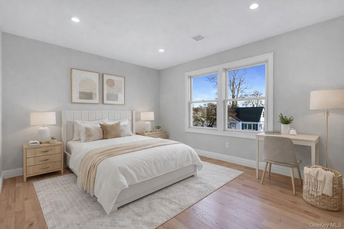 Bedroom, Interior, Recessed Lighting, Wood Texture Flooring