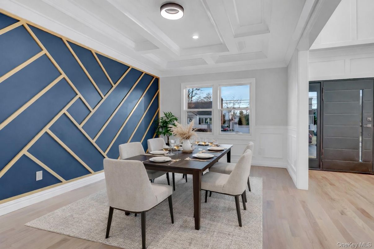 Dining room, Interior, Recessed Lighting, Wood Texture Flooring