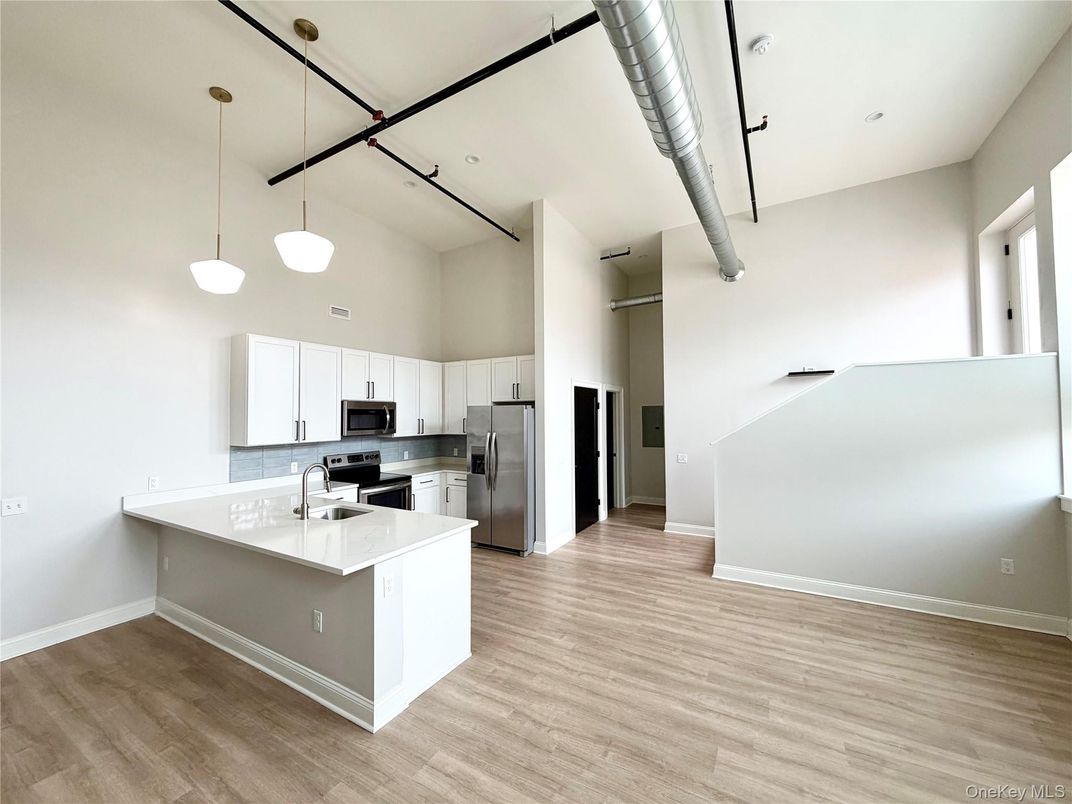 Interior, Kitchen, Pendant Lights, Stainless Steel Appliances, Wood Texture Flooring