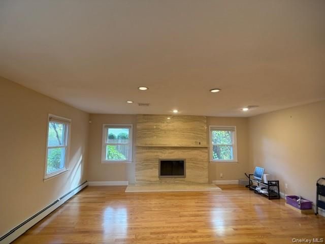 Empty room, Fireplace, Interior, Recessed Lighting, Wood Texture Flooring