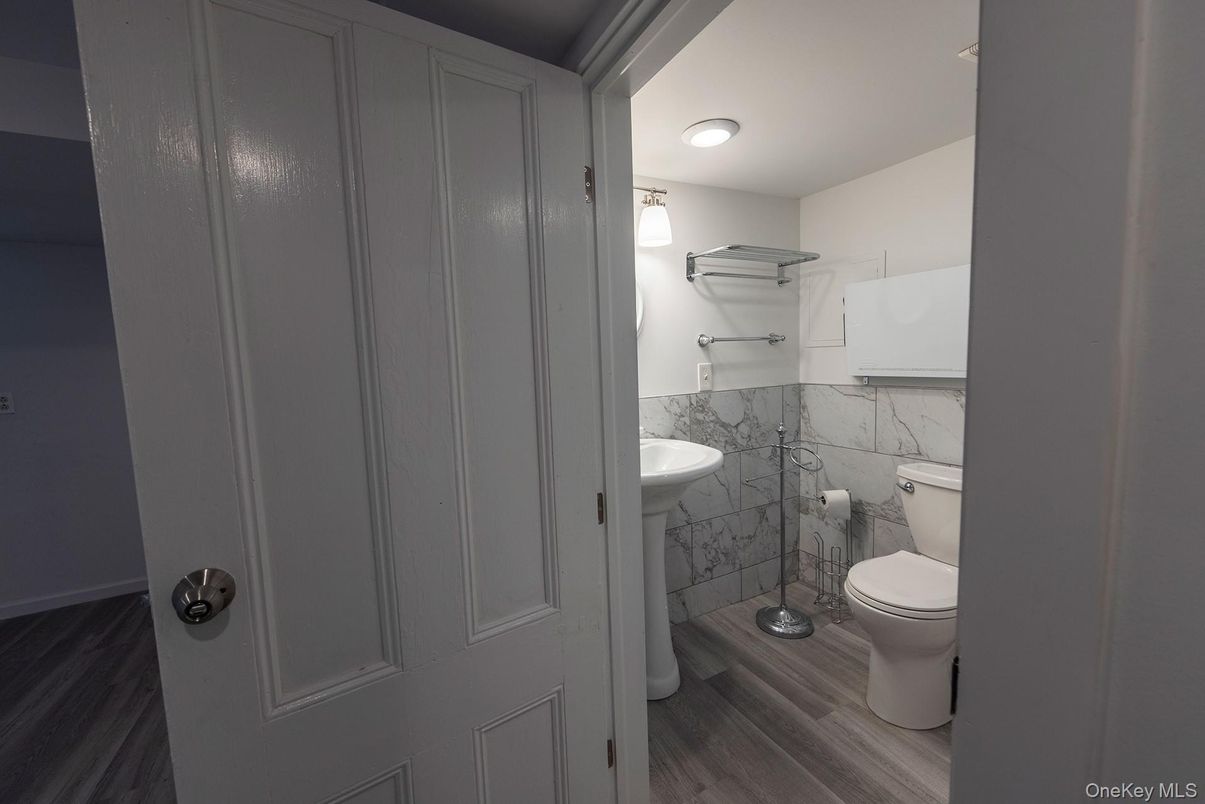 Bathroom, Interior, Marble Walls, Wood Texture Flooring