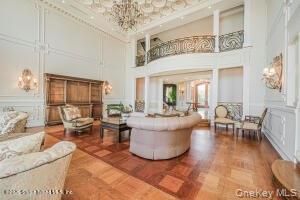 Chandelier, Interior, Living room, Recessed Lighting, Wood Texture Flooring