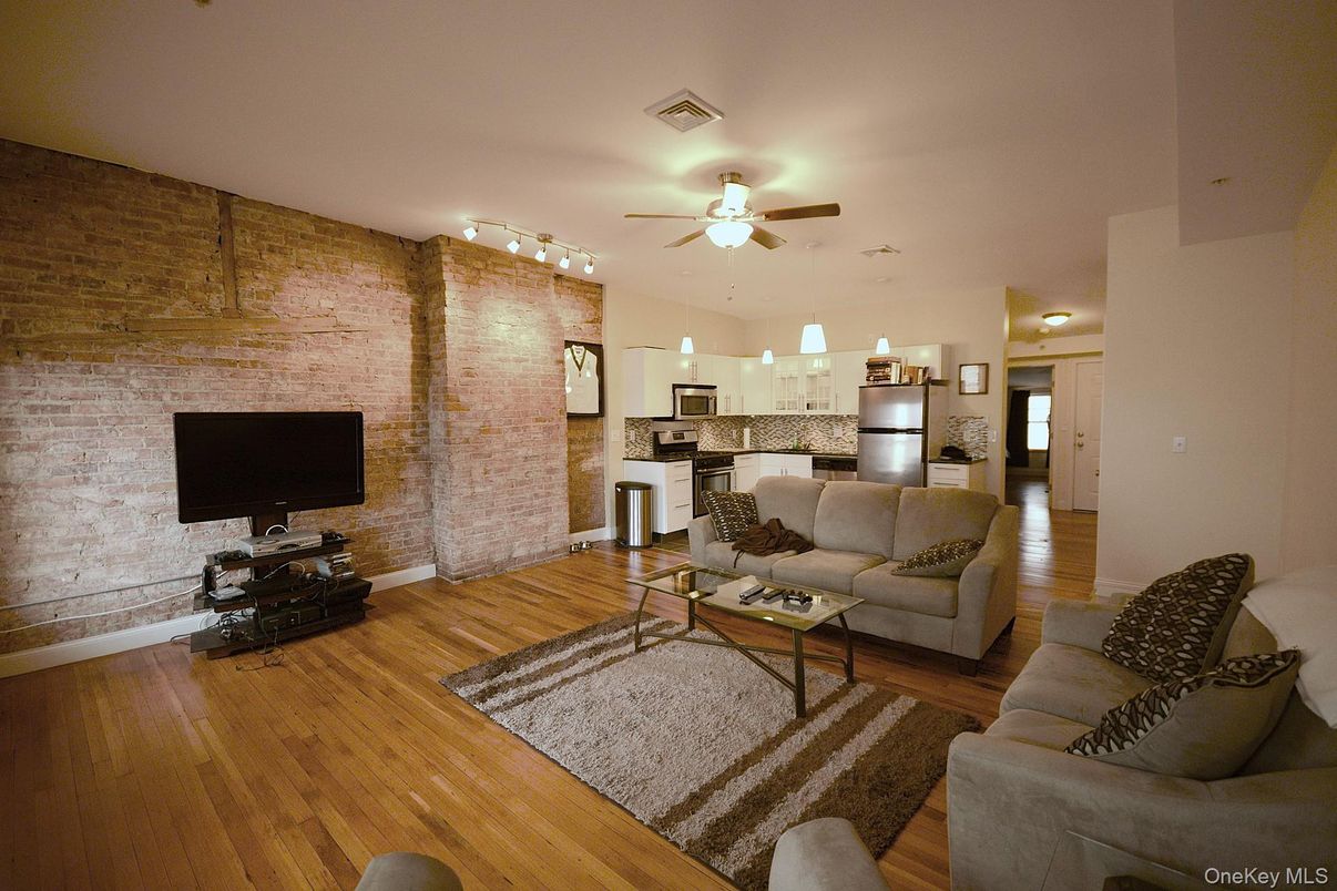 Interior, Kitchen, Living room, Stainless Steel Appliances, Stone Walls, Wood Texture Flooring