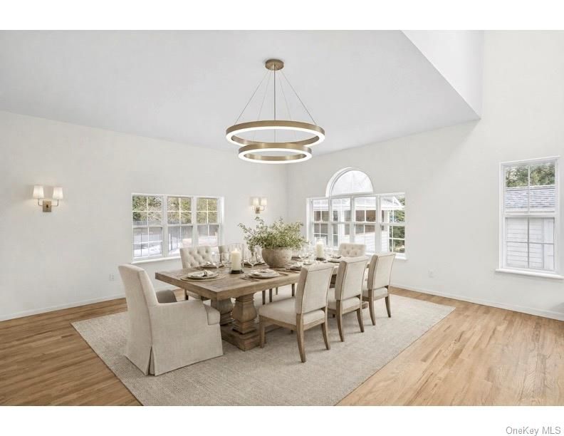 Dining room, Interior, Pendant Lights, Wood Texture Flooring