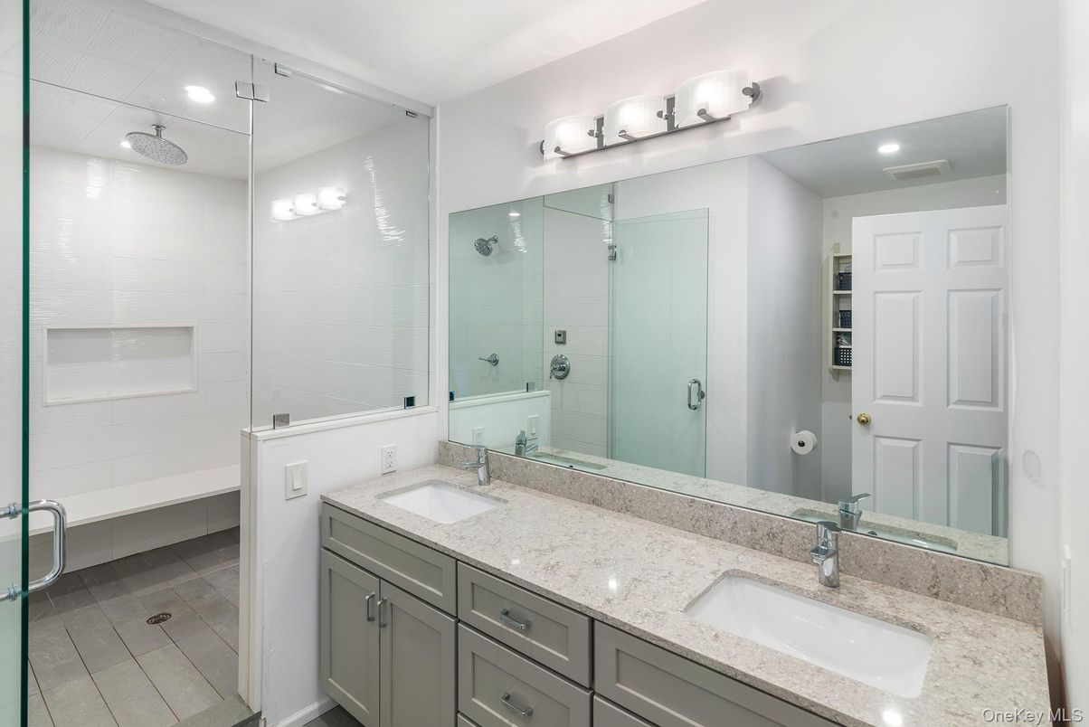 Bathroom, Dual Sink Vanities, Glass Shower, Interior, Recessed Lighting