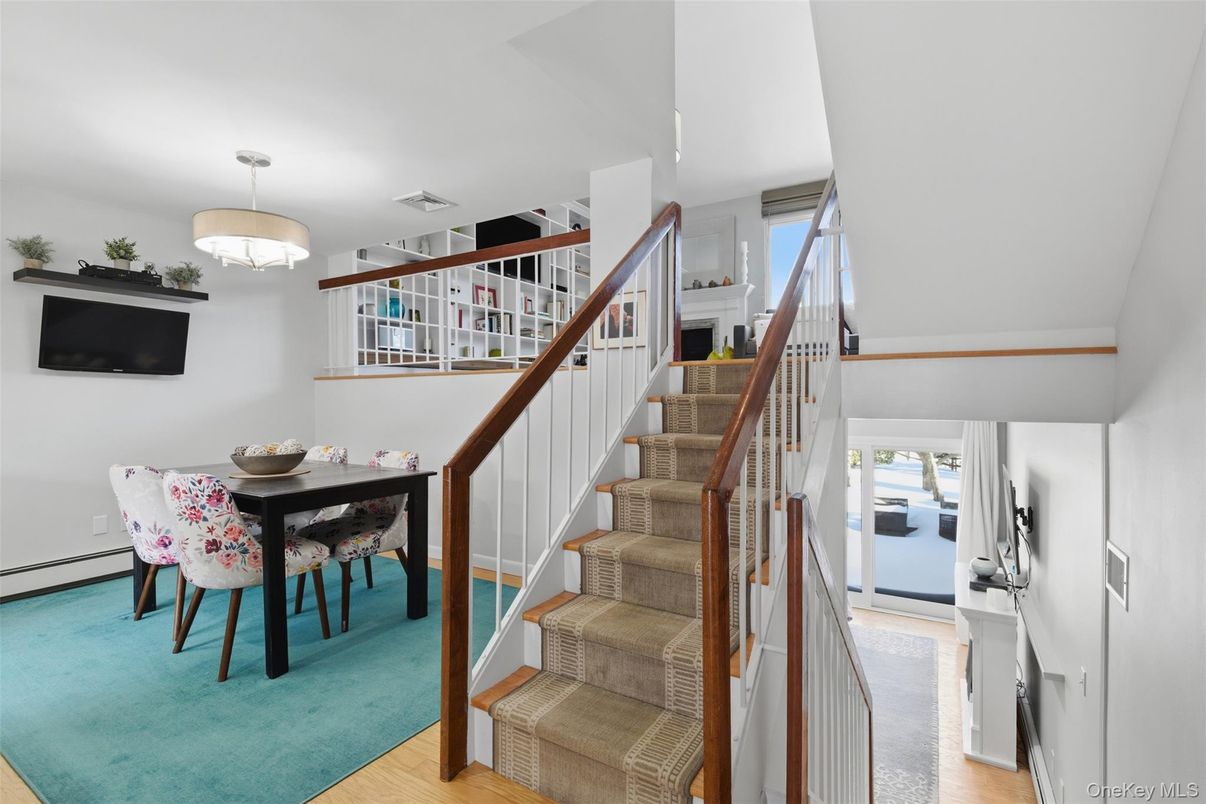 Dining room, Interior, Pendant Lights, Wood Texture Flooring
