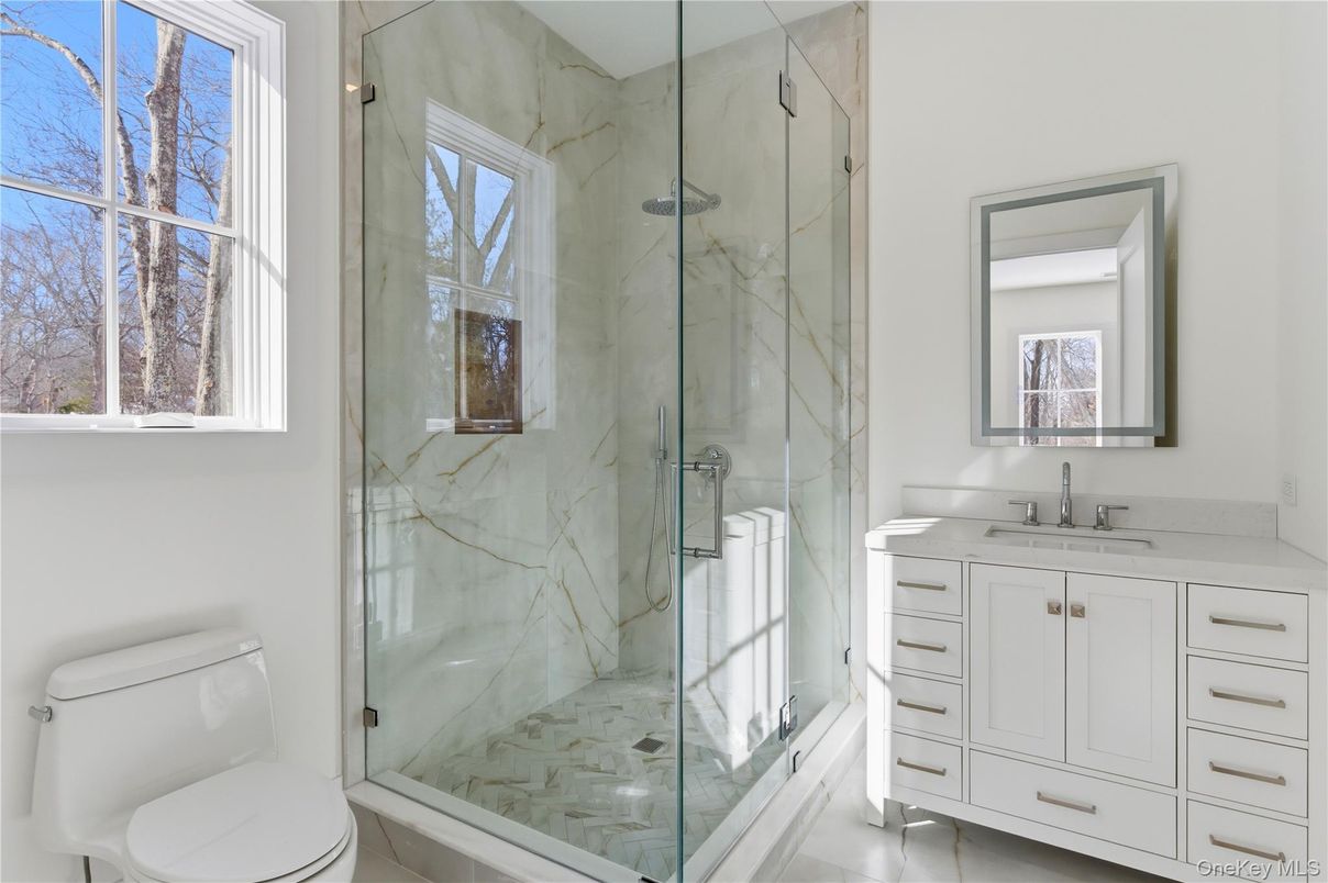 Bathroom, Glass Shower, Interior, Marble Walls