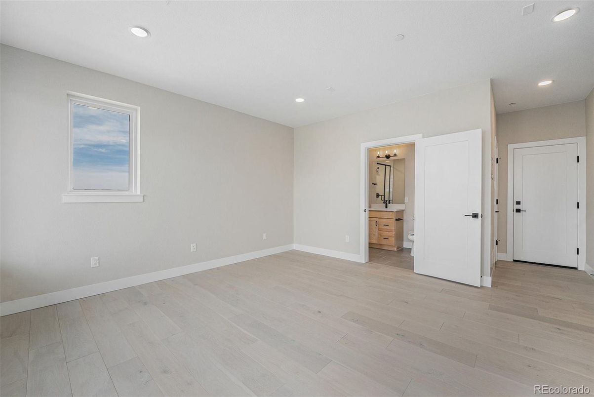 Bathroom, Empty room, Interior, Recessed Lighting, Wood Texture Flooring