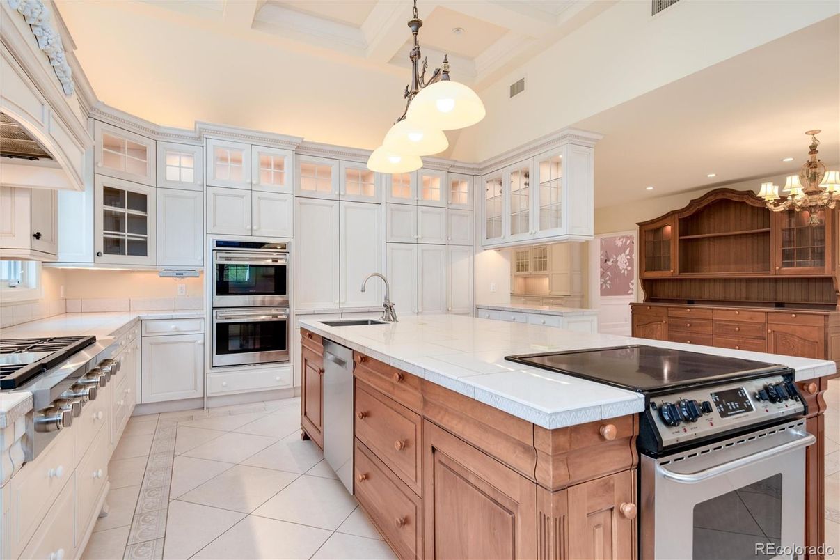 Interior, Kitchen, Pendant Lights, Recessed Lighting, Stainless Steel Appliances, Tile Countertops