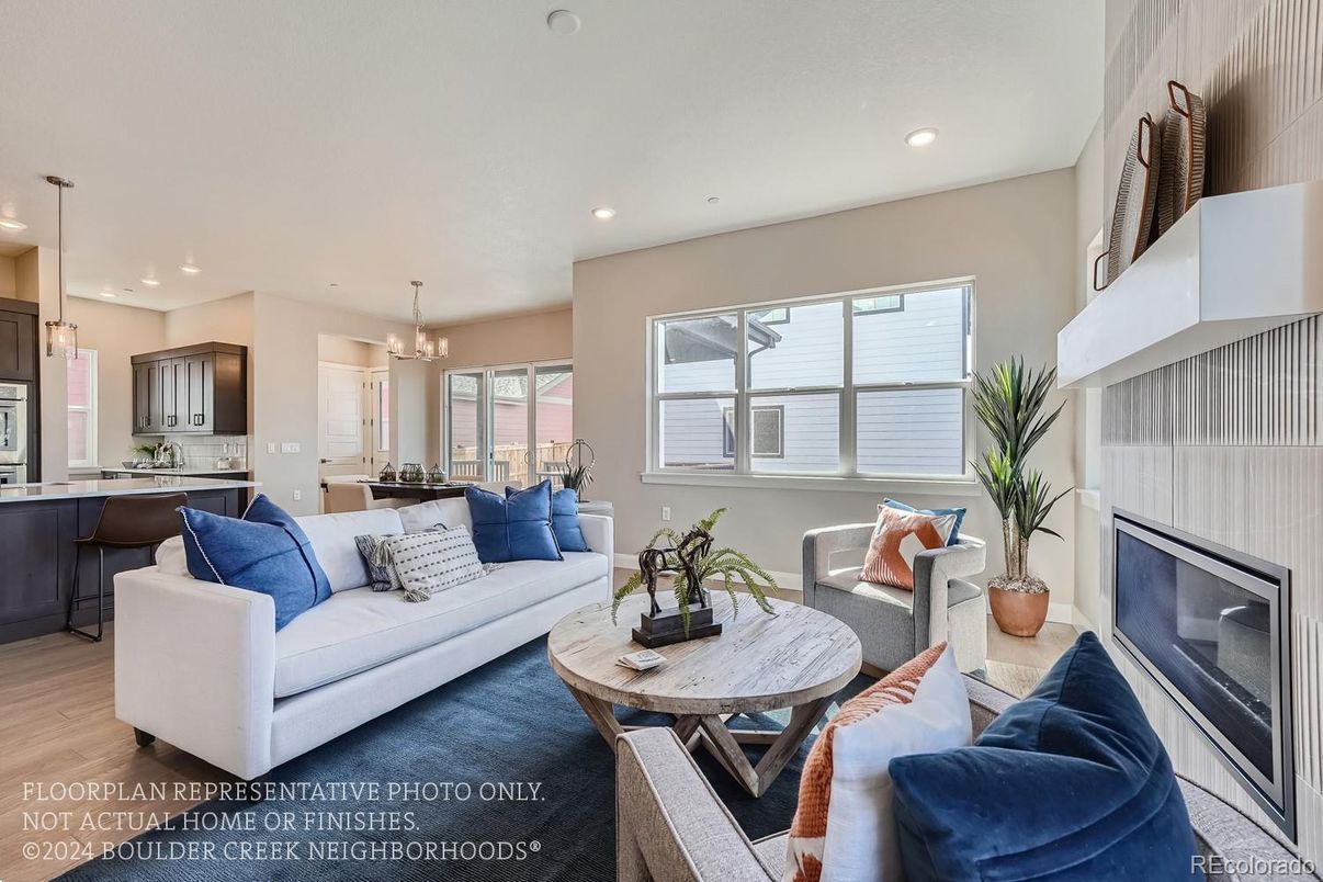 Dining room, Interior, Kitchen, Living room, Pendant Lights, Recessed Lighting, Wood Texture Flooring