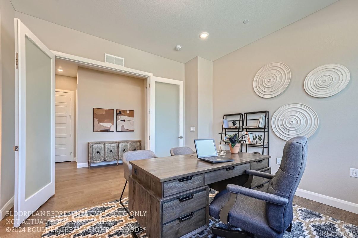 Home Office, Interior, Recessed Lighting, Wood Texture Flooring