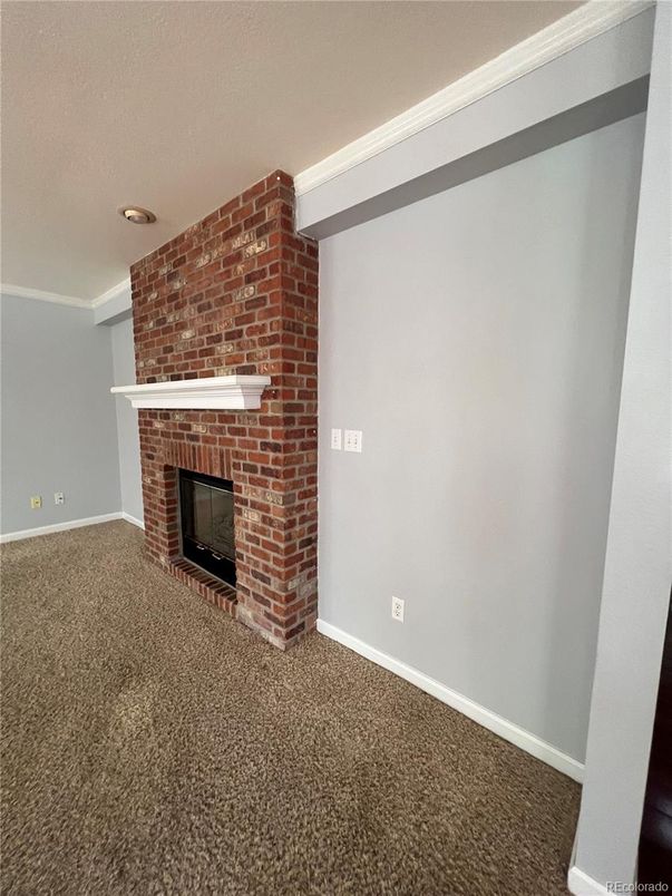 Empty room, Fireplace, Interior, Recessed Lighting, Stone Walls