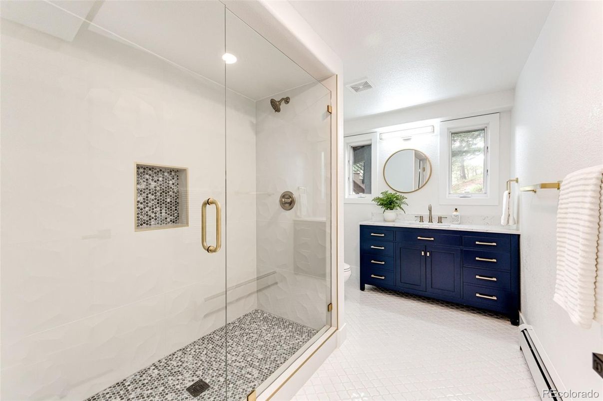 Bathroom, Glass Shower, Interior, Recessed Lighting