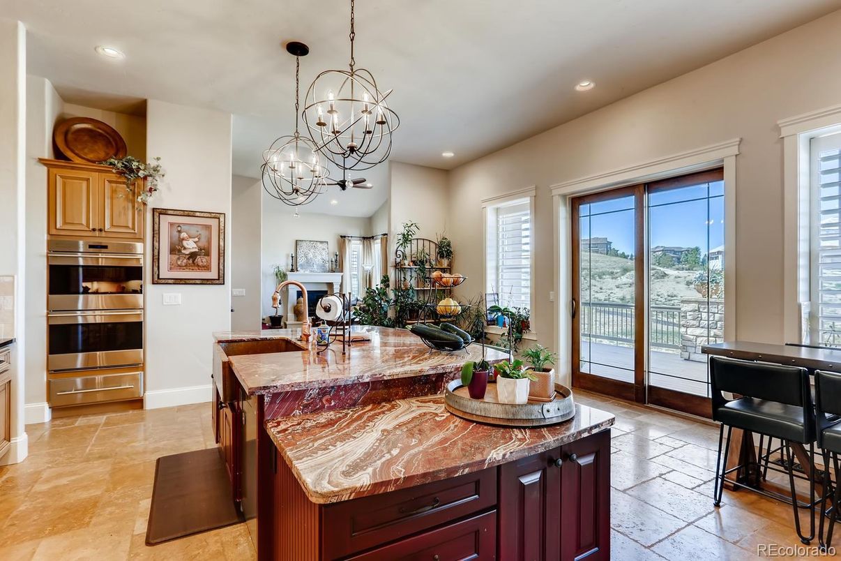 Chandelier, Interior, Kitchen, Recessed Lighting, Stainless Steel Appliances