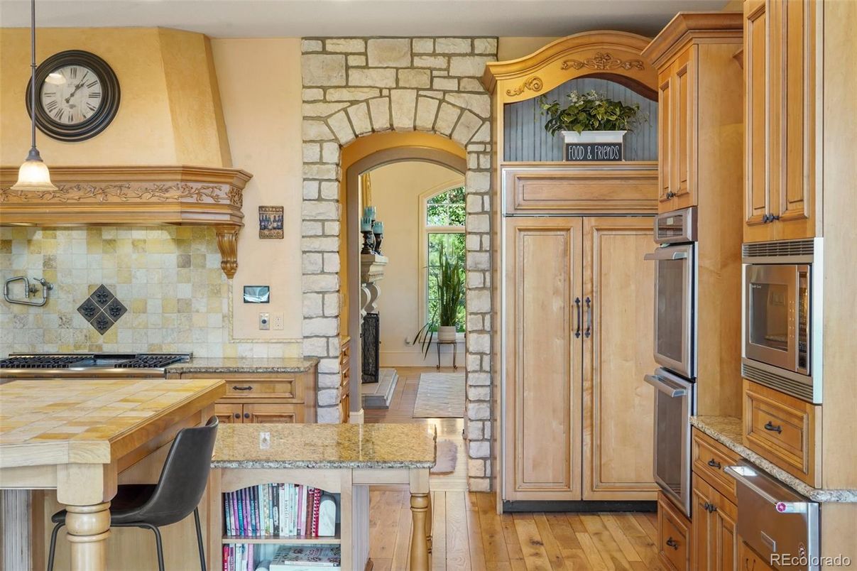 Interior, Kitchen, Stone Walls, Wood Texture Flooring