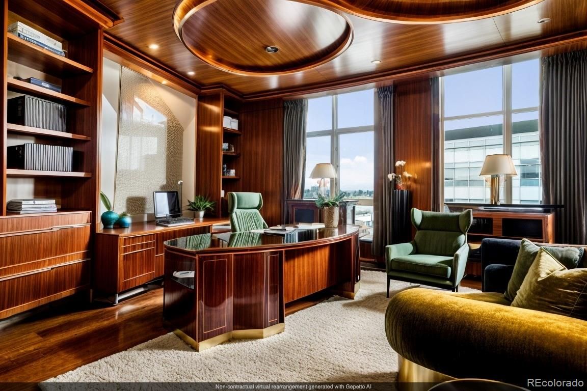 Home Office, Interior, Recessed Lighting, Wooden Ceilings, Wood Texture Flooring