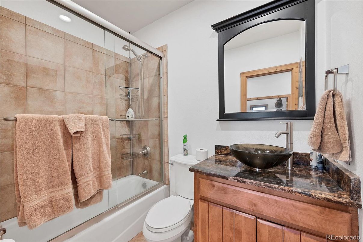 Bathroom, Glass Shower, Interior, Recessed Lighting, Tile Countertops