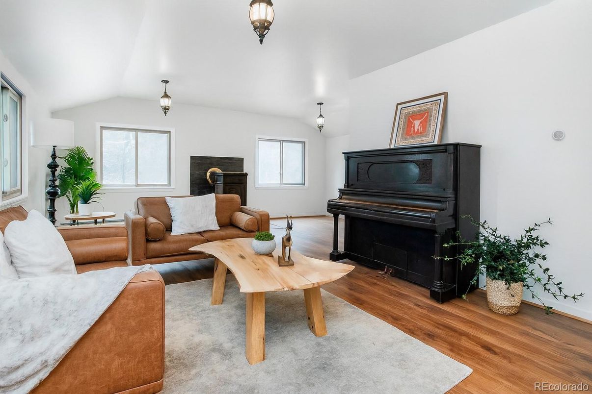 Fireplace, Interior, Living room, Piano, Wood Texture Flooring
