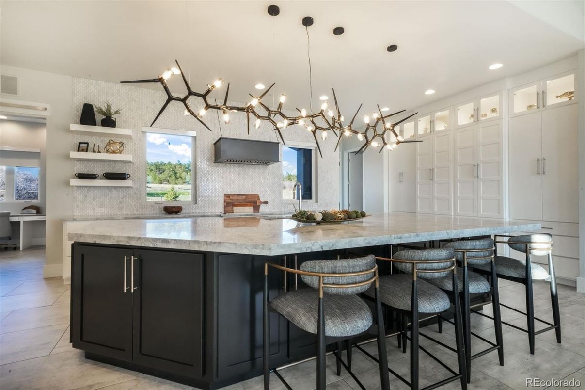 Interior, Kitchen, Marble, Pendant Lights, Recessed Lighting, Stainless Steel Appliances