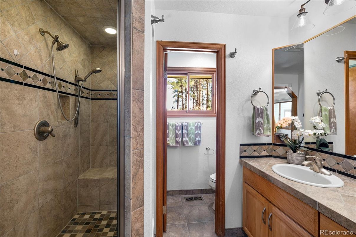 Bathroom, Glass Shower, Interior, Recessed Lighting, Tile Countertops
