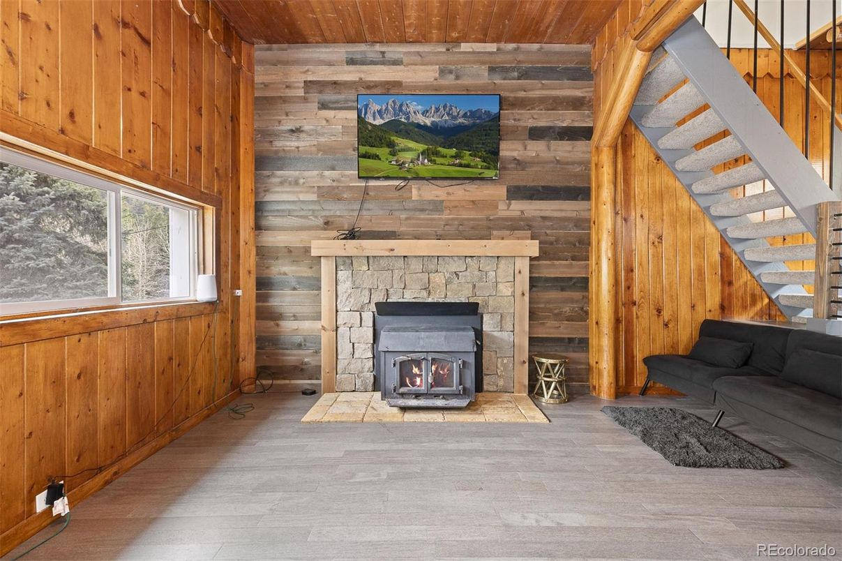 Fireplace, Interior, Wood Texture Flooring, Wooden Walls
