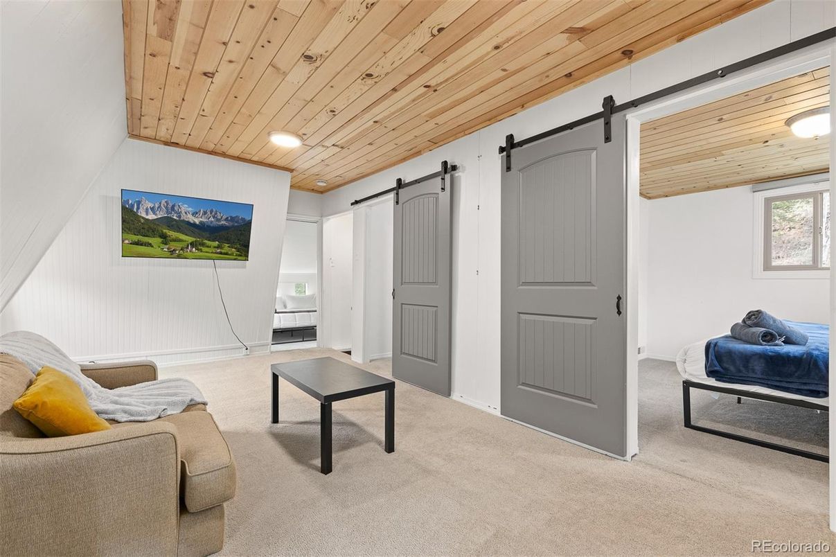 Interior, Living room, Recessed Lighting, Wooden Ceilings