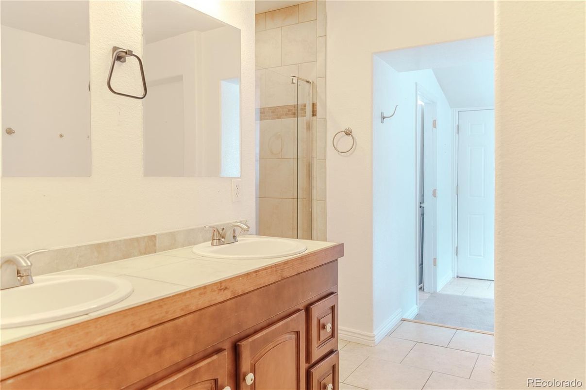 Bathroom, Dual Sink Vanities, Glass Shower, Interior, Tile Countertops