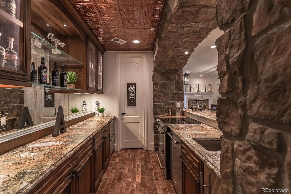 Interior, Kitchen, Recessed Lighting, Stone Walls