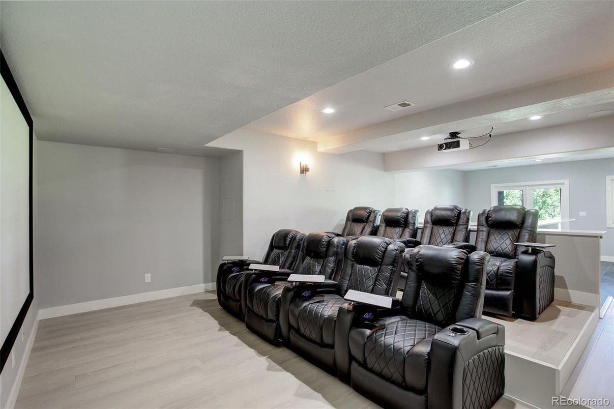 Home Theatre Room, Interior, Recessed Lighting, Theatre Room, Wood Texture Flooring
