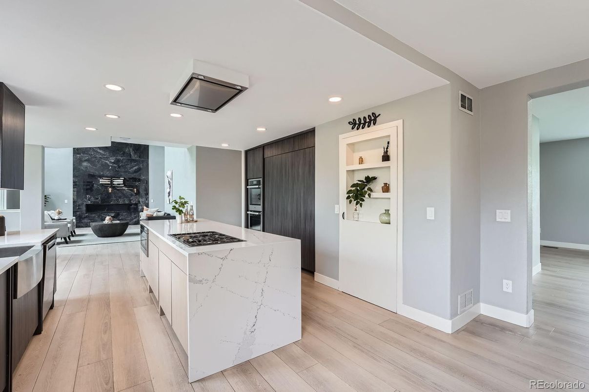 Interior, Kitchen, Recessed Lighting, Wood Texture Flooring
