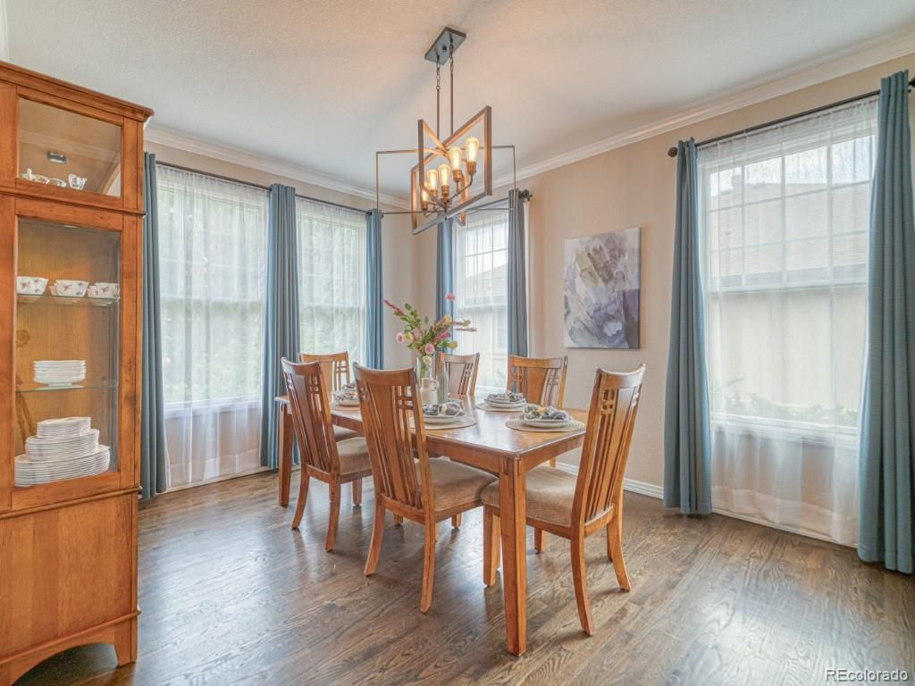 Dining room, Interior, Pendant Lights, Wood Texture Flooring