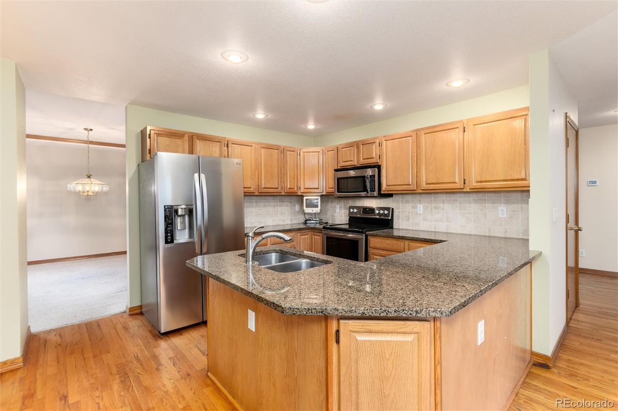 Interior, Kitchen, Pendant Lights, Recessed Lighting, Wood Texture Flooring