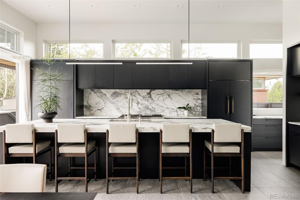 Interior, Kitchen, Marble Walls, Pendant Lights