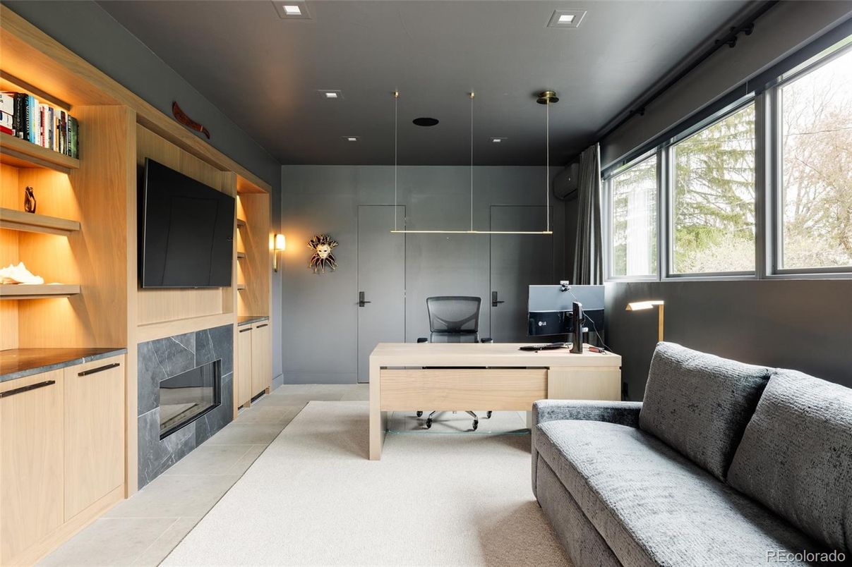 Fireplace, Home Office, Interior, Pendant Lights, Recessed Lighting