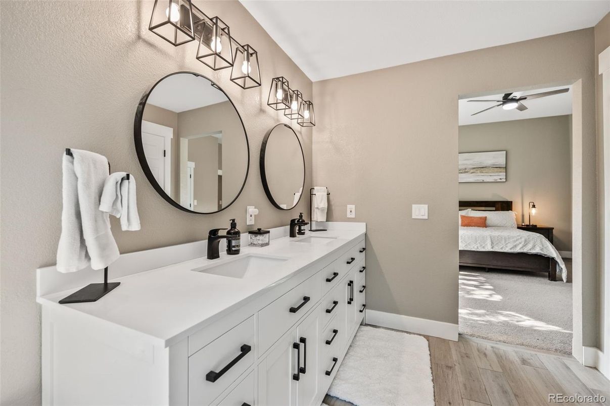 Bathroom, Bedroom, Dual Sink Vanities, Interior, Wood Texture Flooring