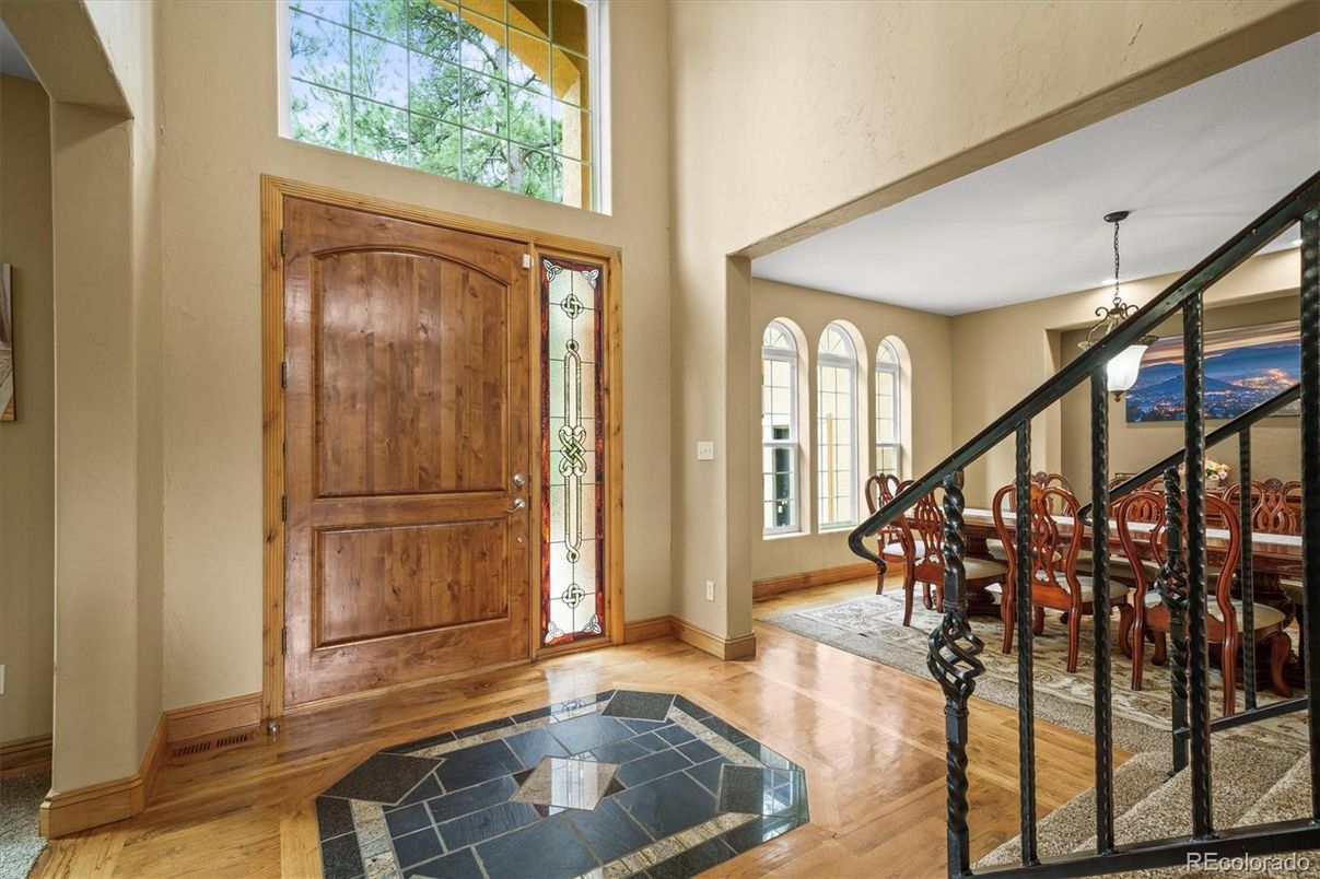 Dining room, Interior, Pendant Lights, Wood Texture Flooring