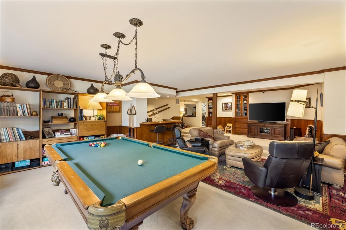 Billiard Table, Chandelier, Game Room, Interior, Living room