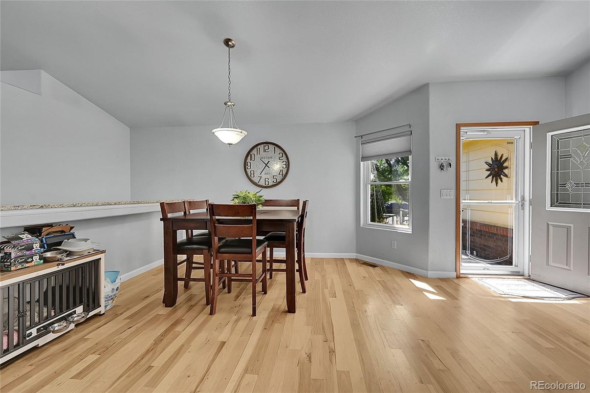 Dining room, Interior, Pendant Lights, Wood Texture Flooring