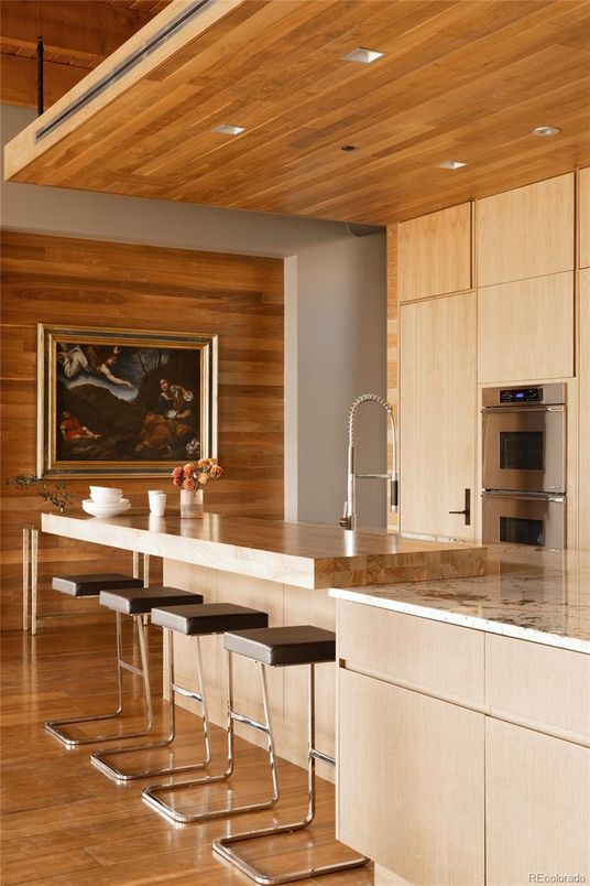Interior, Kitchen, Recessed Lighting, Wooden Ceilings, Wood Texture Flooring, Wooden Walls