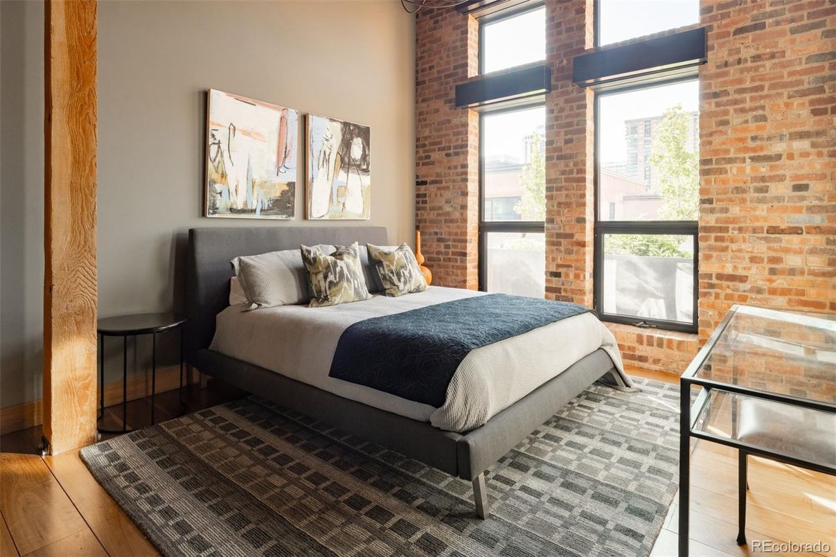 Bedroom, Interior, Stone Walls, Wood Texture Flooring