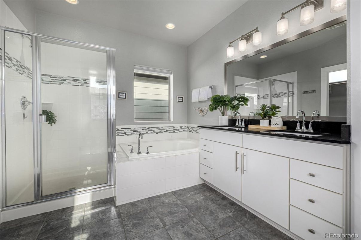 Bathroom, Dual Sink Vanities, Glass Shower, Interior, Recessed Lighting