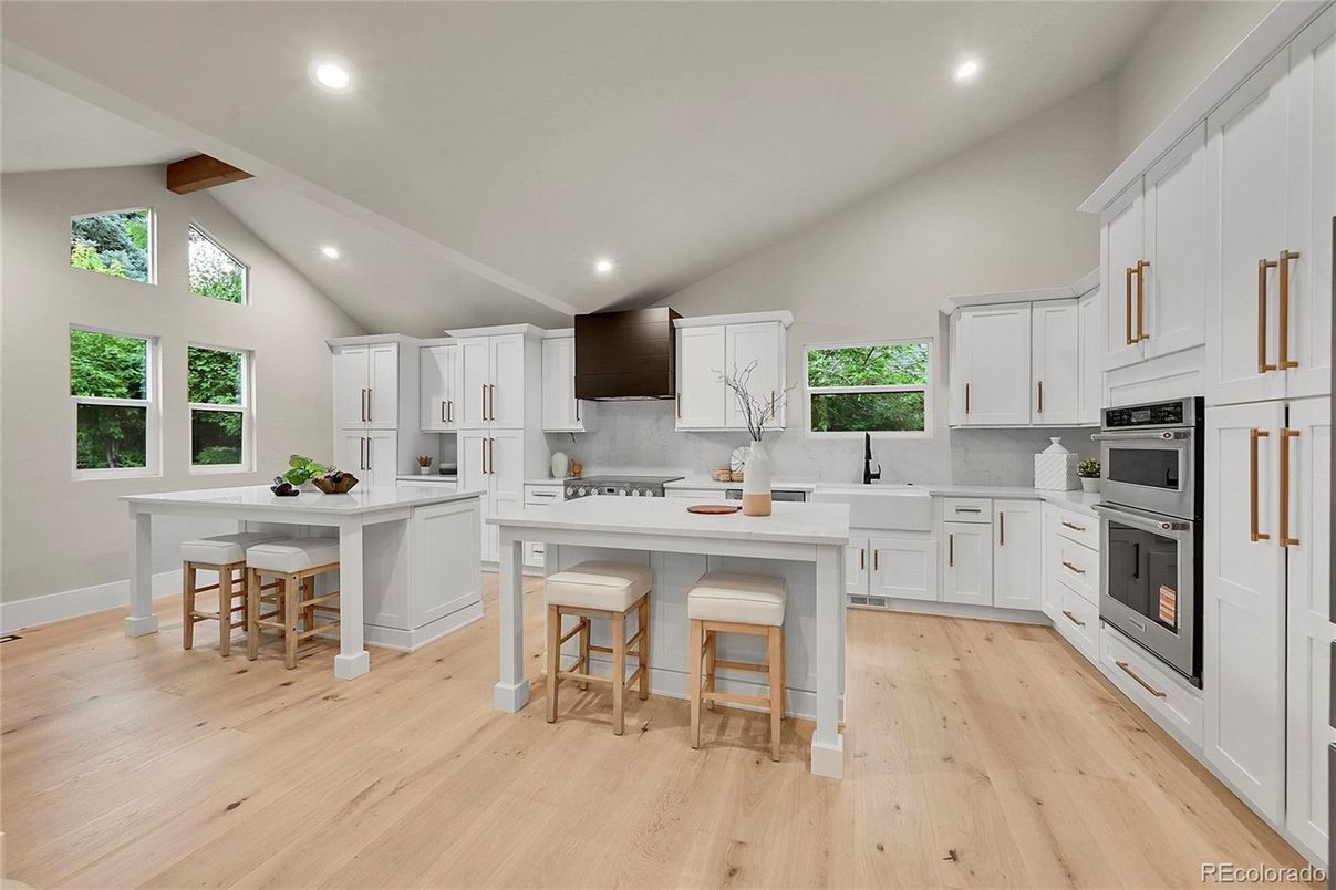 Interior, Kitchen, Recessed Lighting, Stainless Steel Appliances, Wooden Beams, Wood Texture Flooring