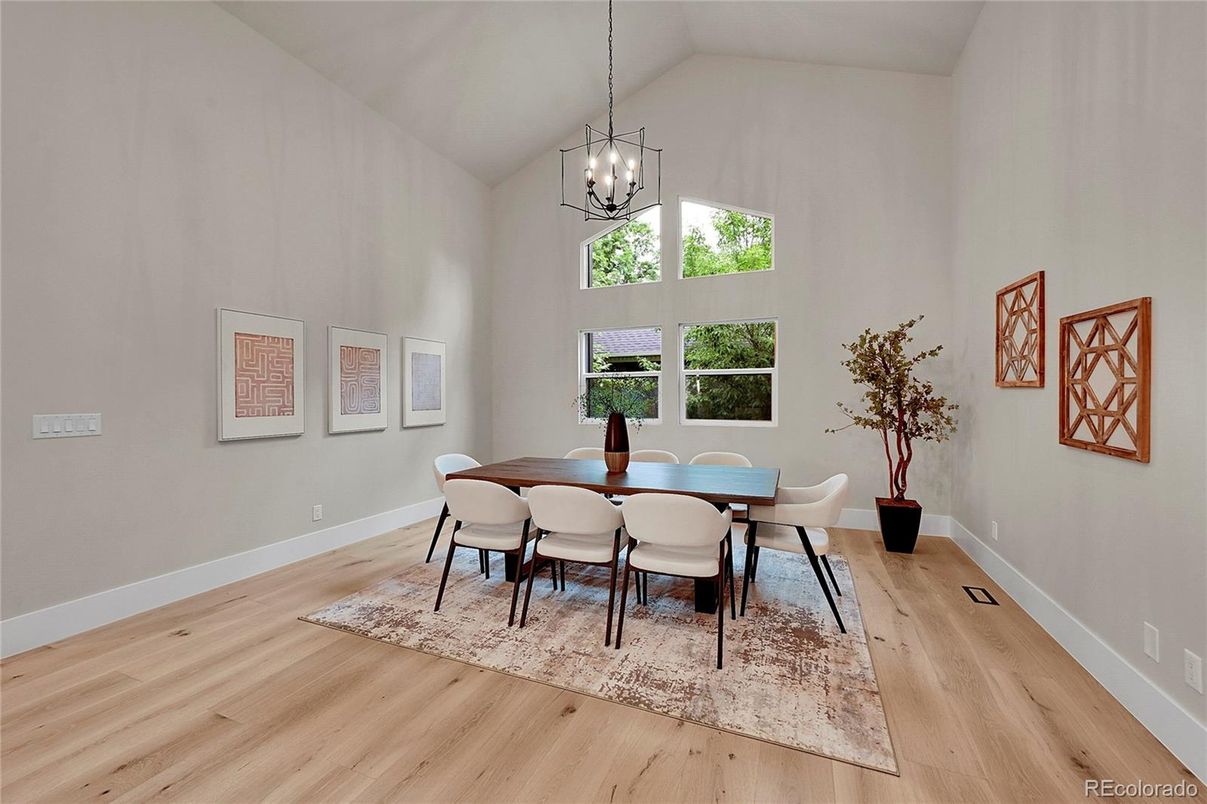 Chandelier, Dining room, Interior, Pendant Lights, Wood Texture Flooring