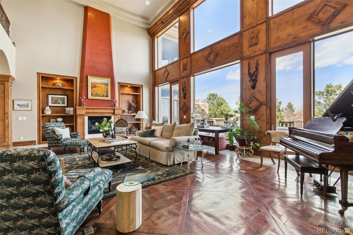 Fireplace, Interior, Living room, Piano, Wood Texture Flooring
