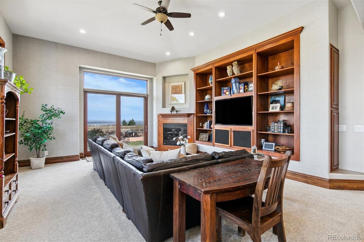 Fireplace, Home Office, Interior, Living room, Recessed Lighting