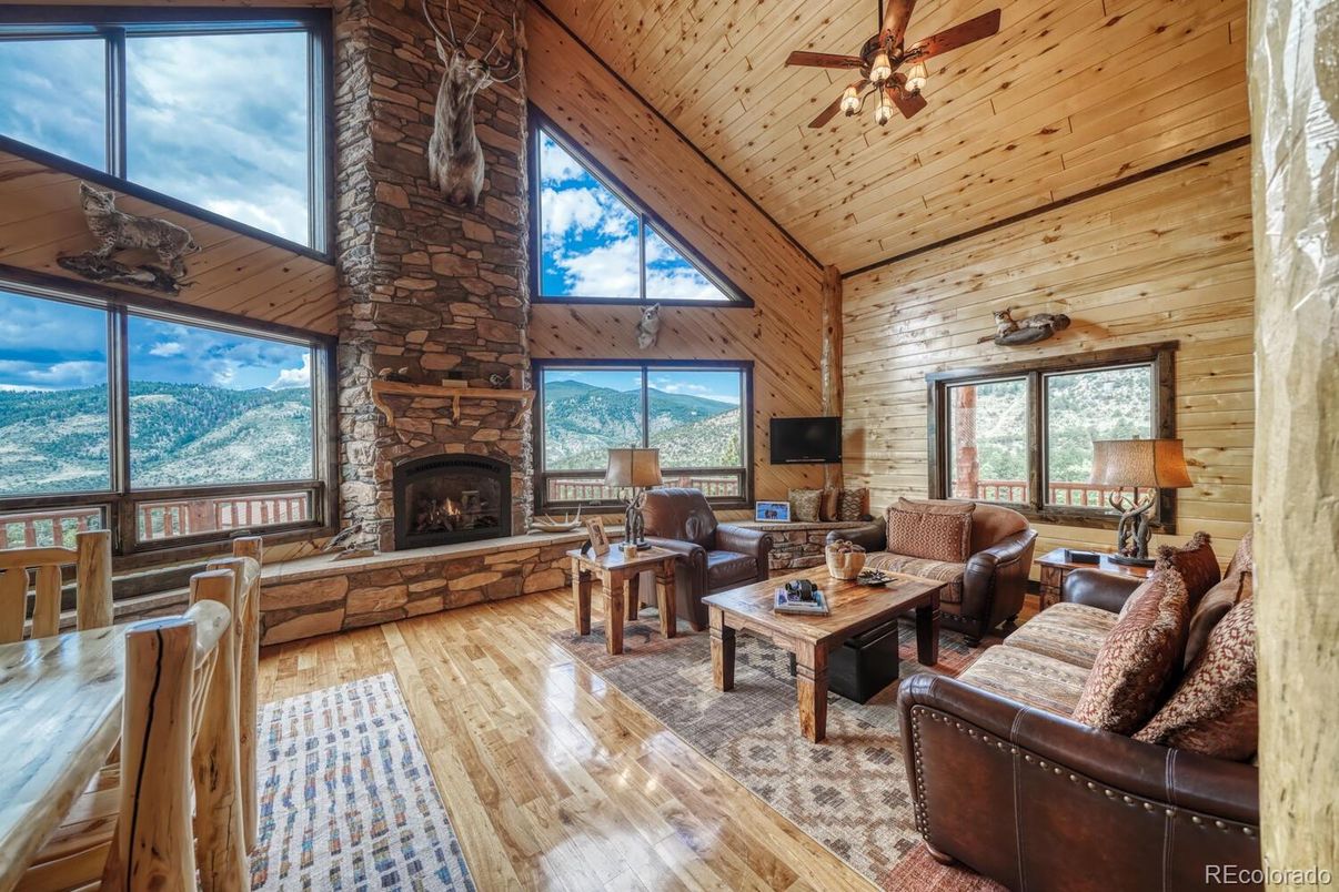 Fireplace, Interior, Living room, Stone Walls, Wooden Ceilings, Wood Texture Flooring, Wooden Walls