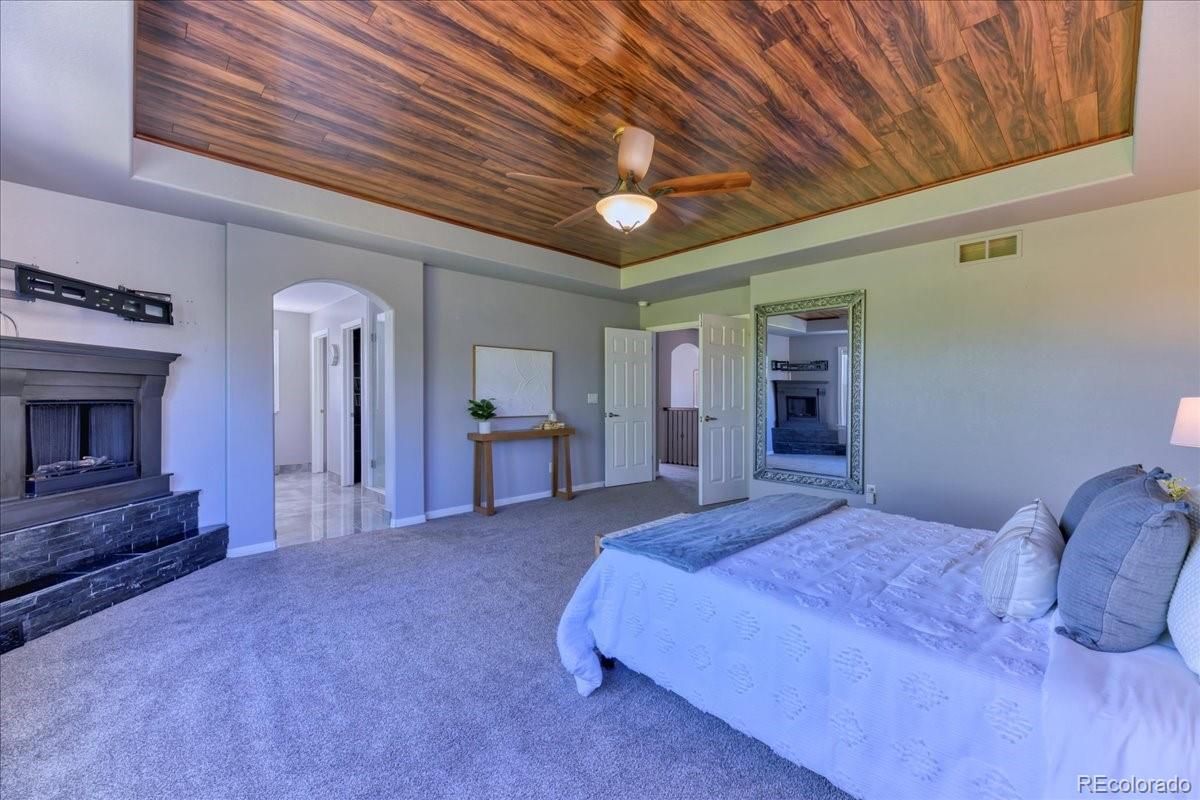 Bedroom, Fireplace, Interior, Wooden Ceilings