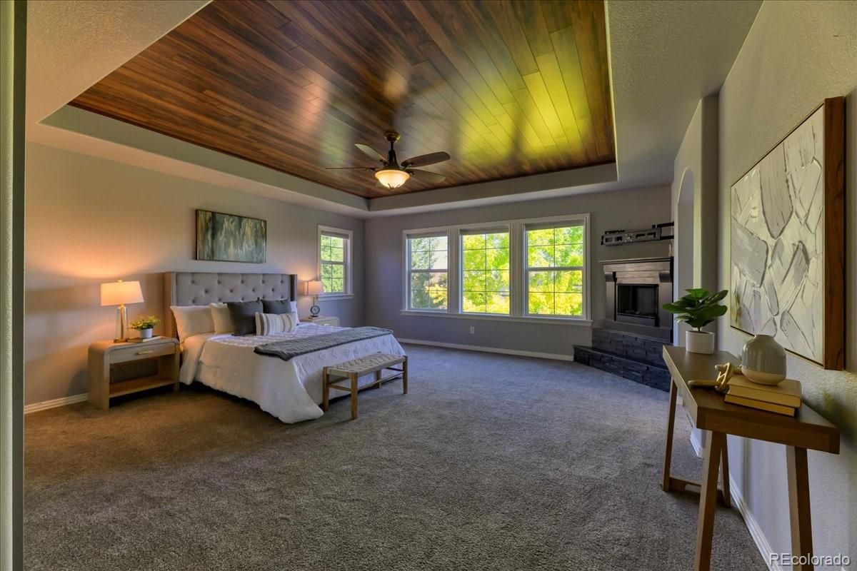 Bedroom, Fireplace, Interior, Wooden Ceilings